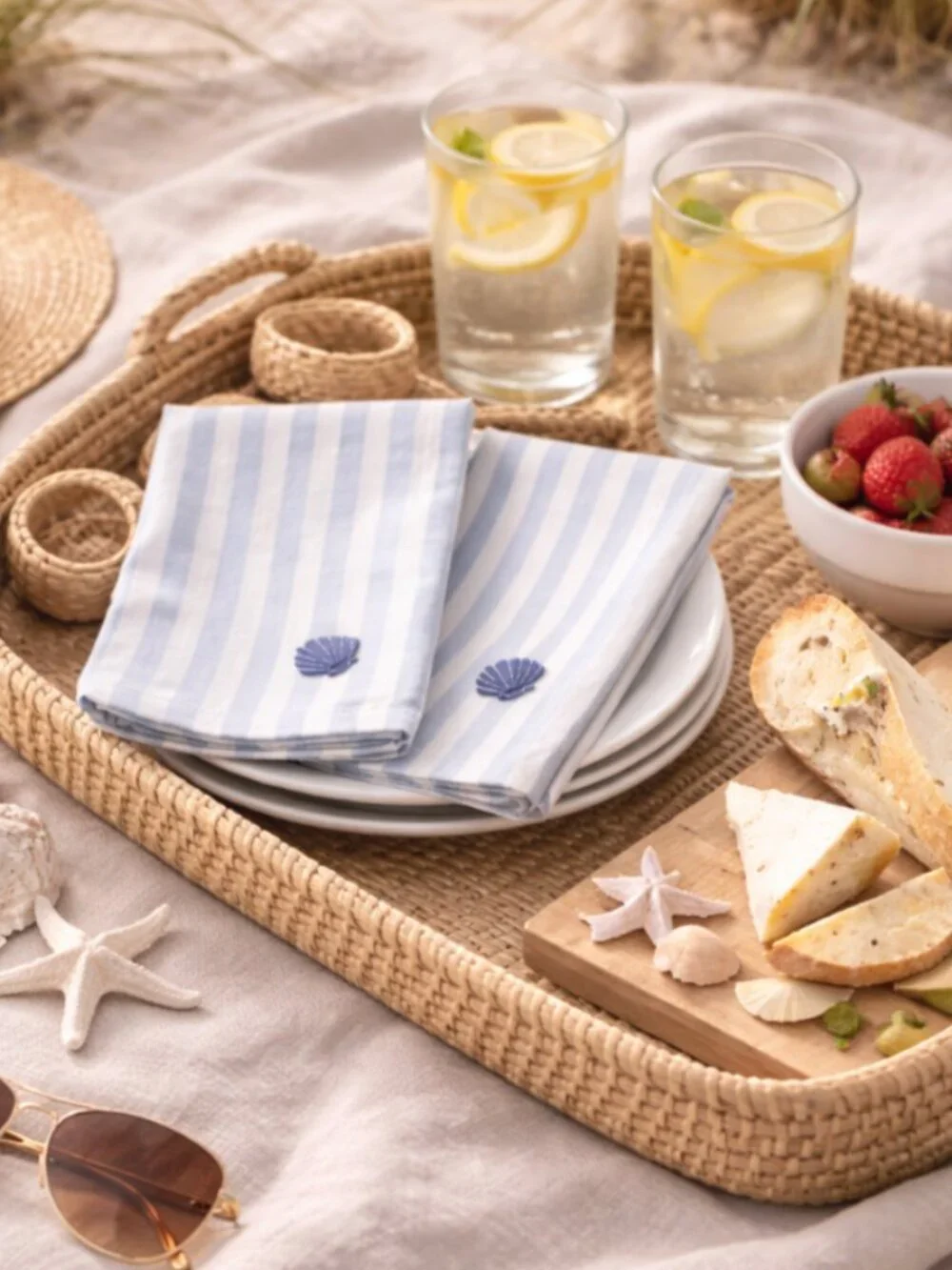 Frasier Sterling - The Harbor Stripe Shell Napkins Set of 2